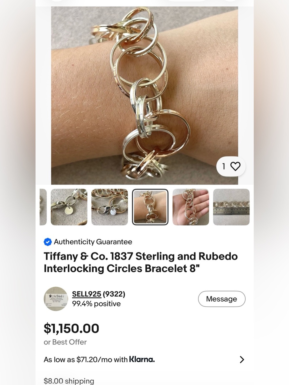 Tiffany & Co. 1837 interlocking Circle Bracelet in RUBEDO Silver RARE - Picture 11 of 12